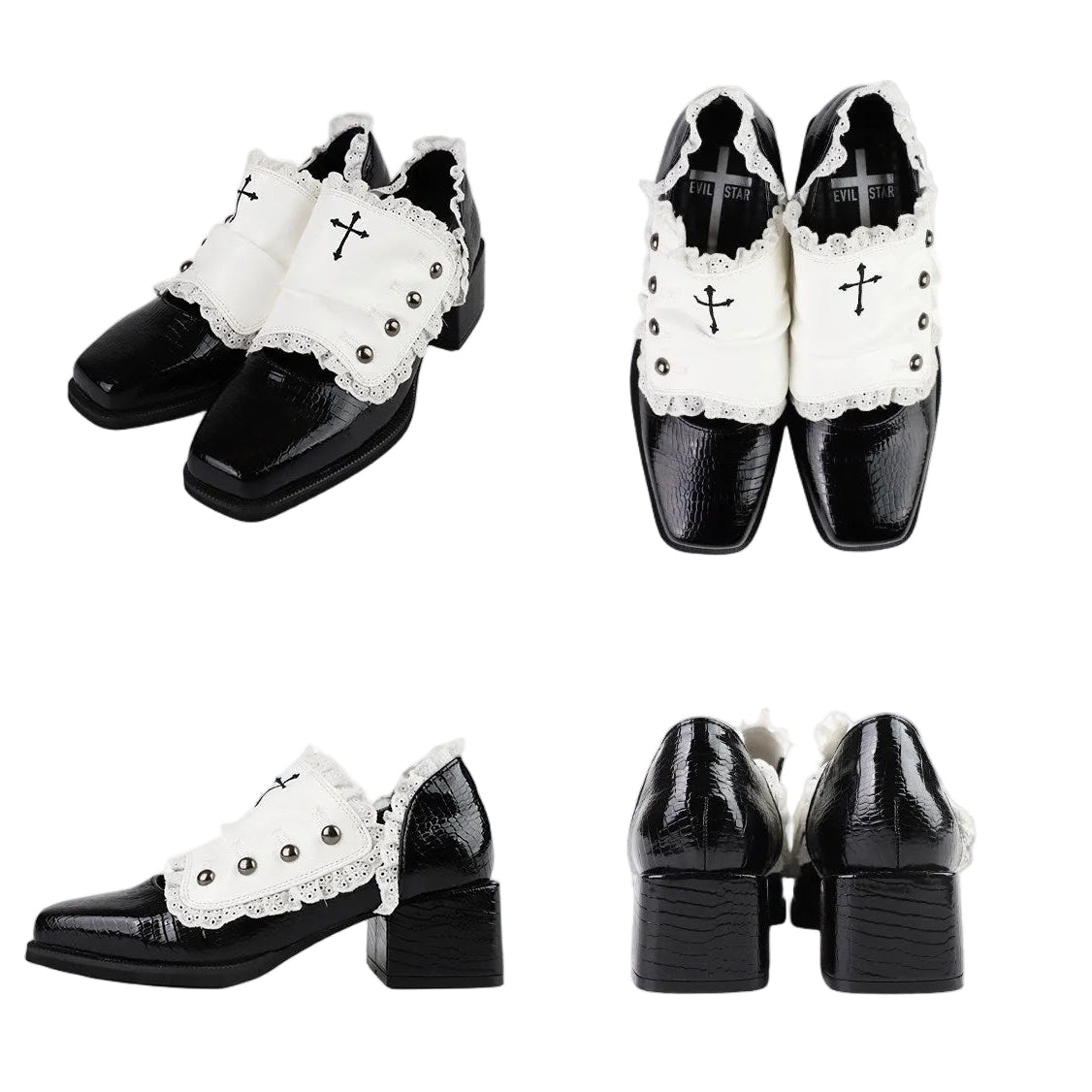 [Reservierungsschluss 24. Mai] Gothic-Lolita-Prinzenschuhe mit Spitzenbesatz und Kreuzdetail