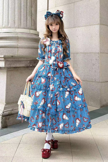 [Pre-order Deadline: January 31] Forest Berry Rabbit Series Daily Puff Sleeve Dress