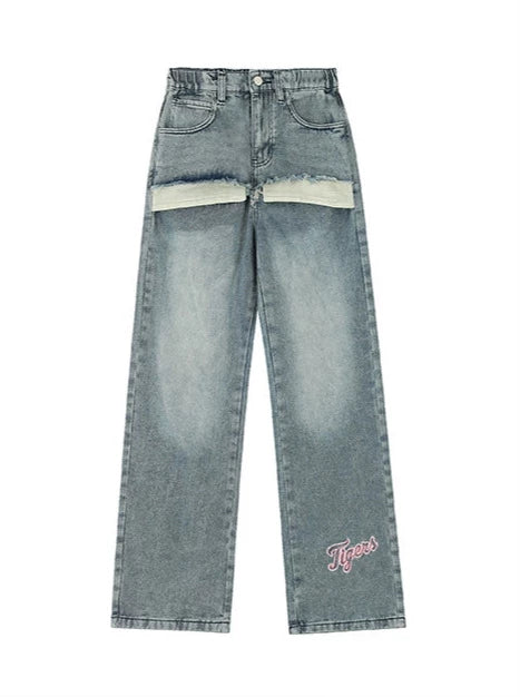 Retro-Waschung Nischen-Design lose gerade Denim