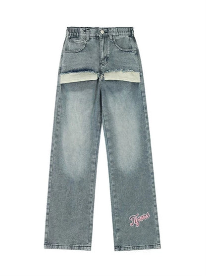 Retro-Waschung Nischen-Design lose gerade Denim