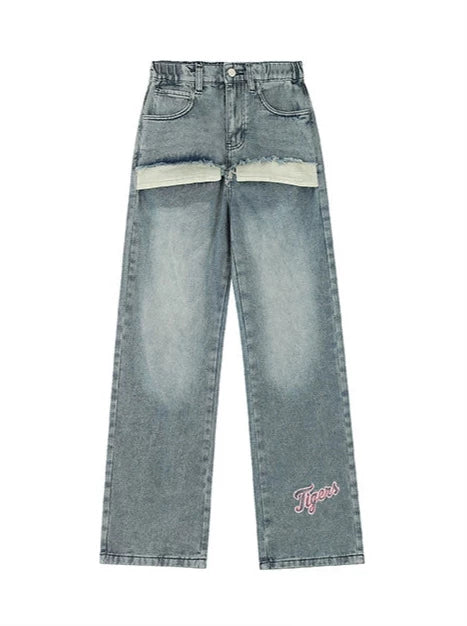 Retro wash niche design loose straight denim