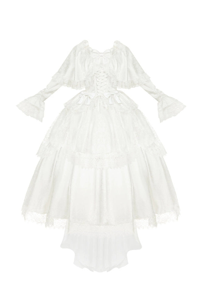 [Reserved Item] Pure White Multi-Wear Lolita Dress + Petticoat + Tail + Bonnet + Necklace + Ribbon