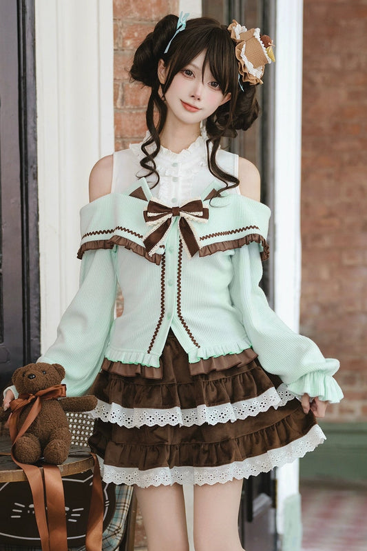 ワンショルダーニットセーター+スカート