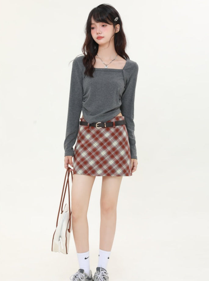 Retro Small Shim Check Tight Skirt