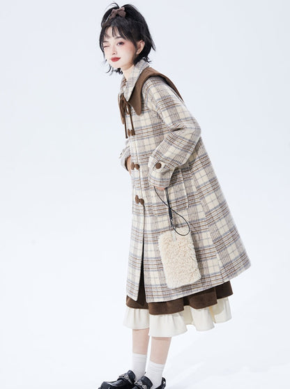 Check mid-length high end wool coat