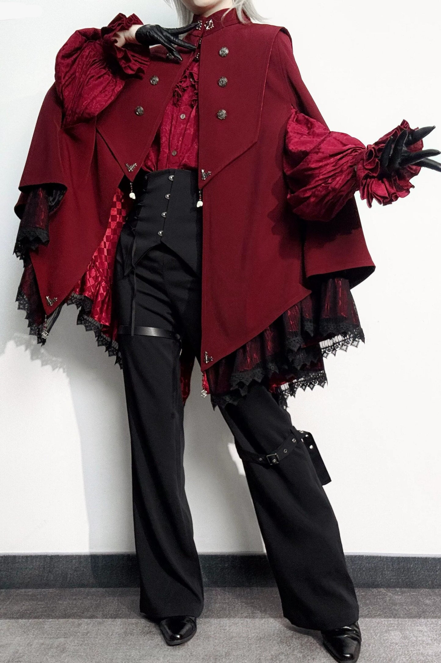 【9月5日予約締切】Dark Red/Dark Green Gothic Chain Layered Lace Cape Coat(Short Length/Long Length)