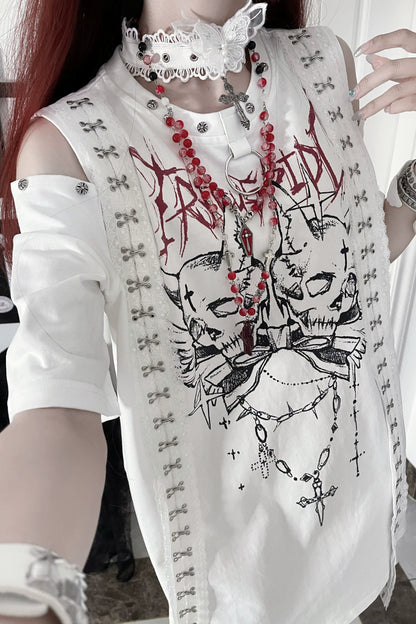 Sleepwalking Double-Skull Off-Shoulder Tops