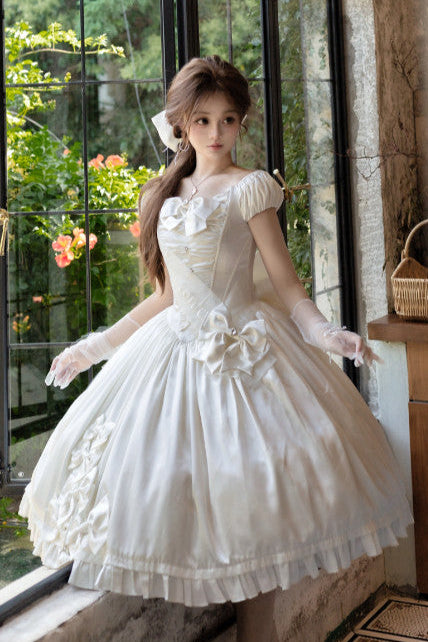 [Pre-order Deadline: August 8] Elegant Silver Satin Lolita Romantic Ribbon Dress Set