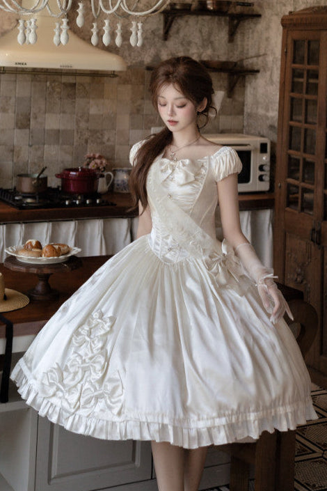 [Pre-order Deadline: August 8] Elegant Silver Satin Lolita Romantic Ribbon Dress Set