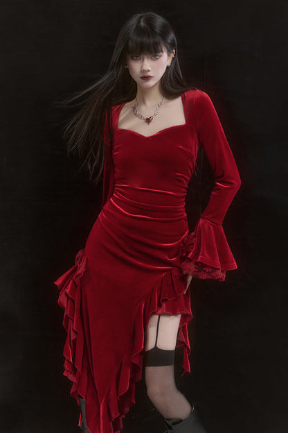 Retro Dark Velvet Asymmetrical Dress