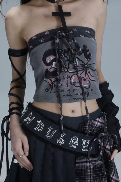 Y2Kパッチワークプリンテッドチューブトップ