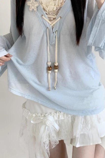 Seaside-Smok-Oberteile + Neckholder-Unterhemd + Asymmetrischer Rock