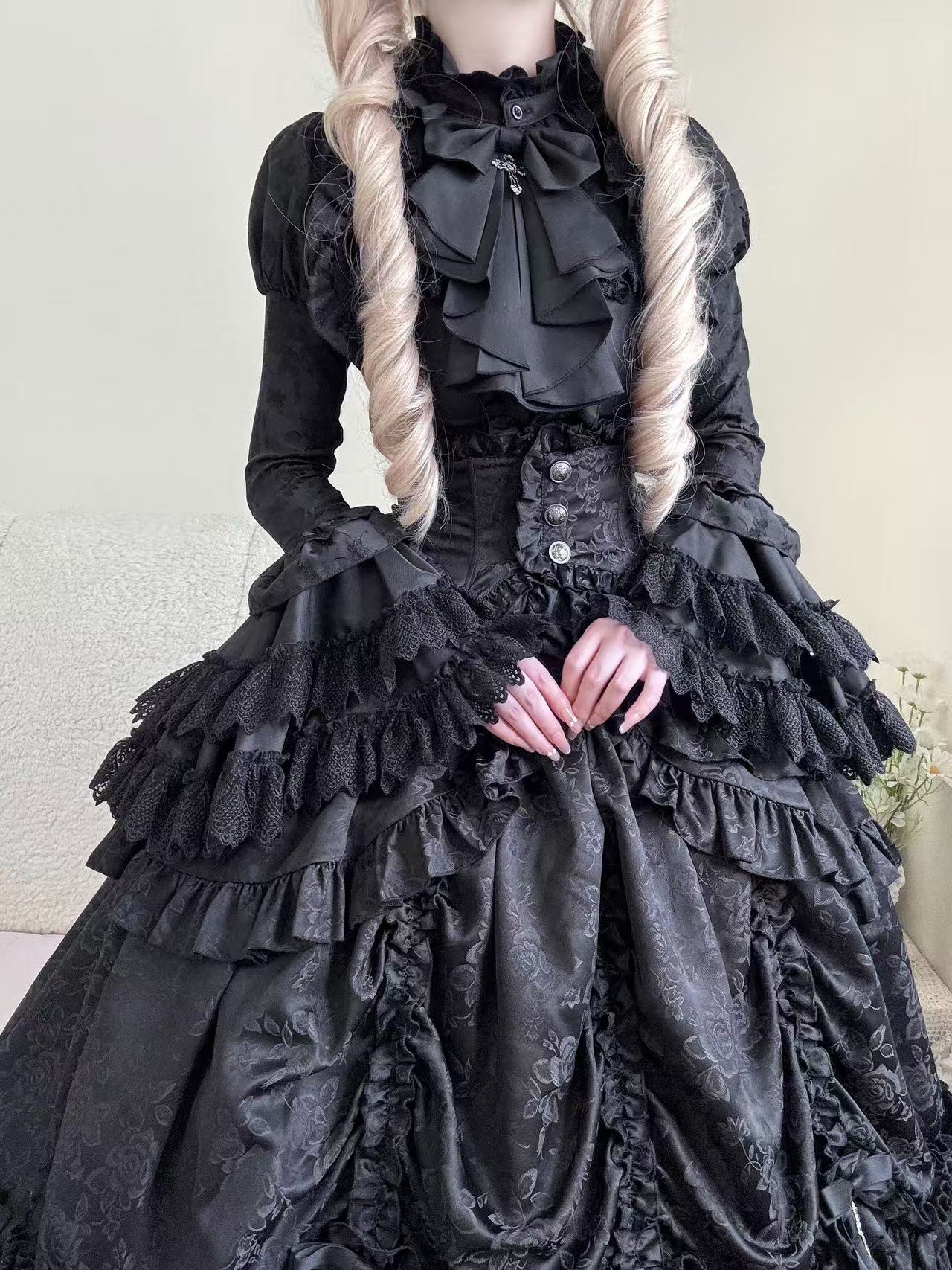 【12月6日予約締切】クロスノクターンゴシックダーク・ストライプレイヤードトップ＋クロスローズ・ストライププルアップスカート