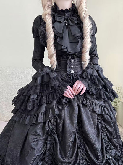 【12月6日予約締切】クロスノクターンゴシックダーク・ストライプレイヤードトップ＋クロスローズ・ストライププルアップスカート