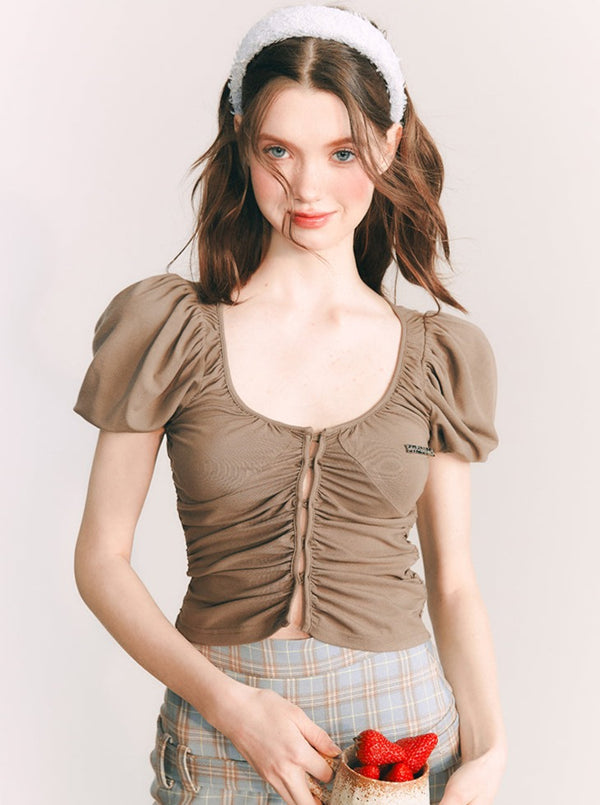 センターオープンスモールパフスリーブトップス