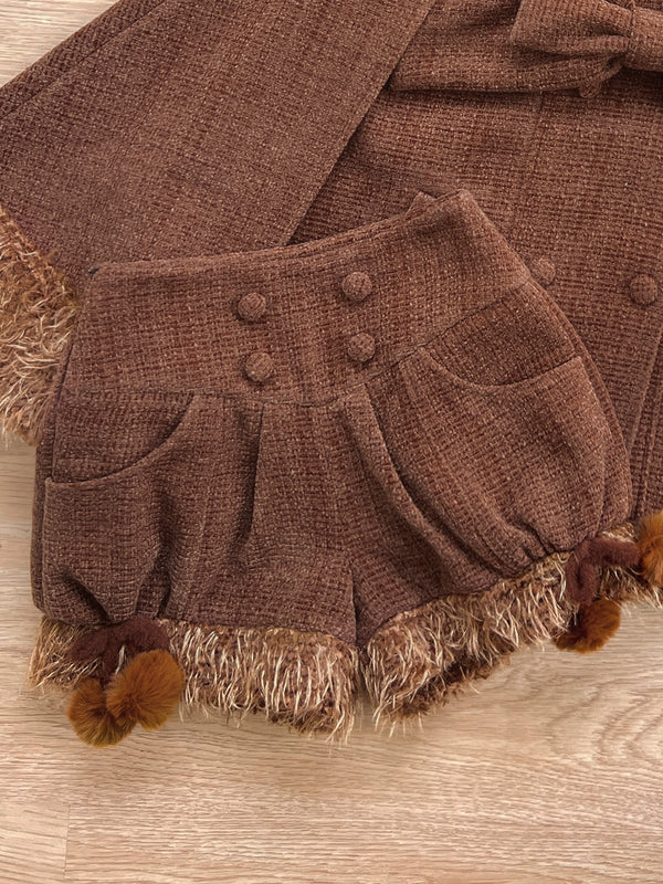 アニマルツイードコート＋ボアショートパンツ