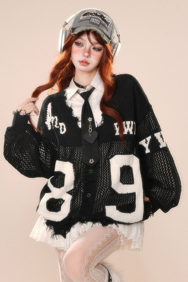 カットアウトエンブロイダリースリムカーディガン