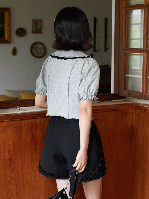 Mellow Frill Ribbon Collar Top