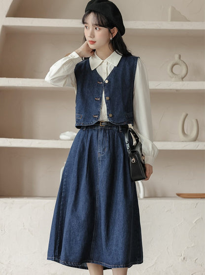 Retro denim vest + skirt + shirt