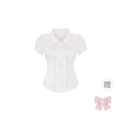 Weiße Bluse mit Schleife + Prinzessinnen-Korsettrock