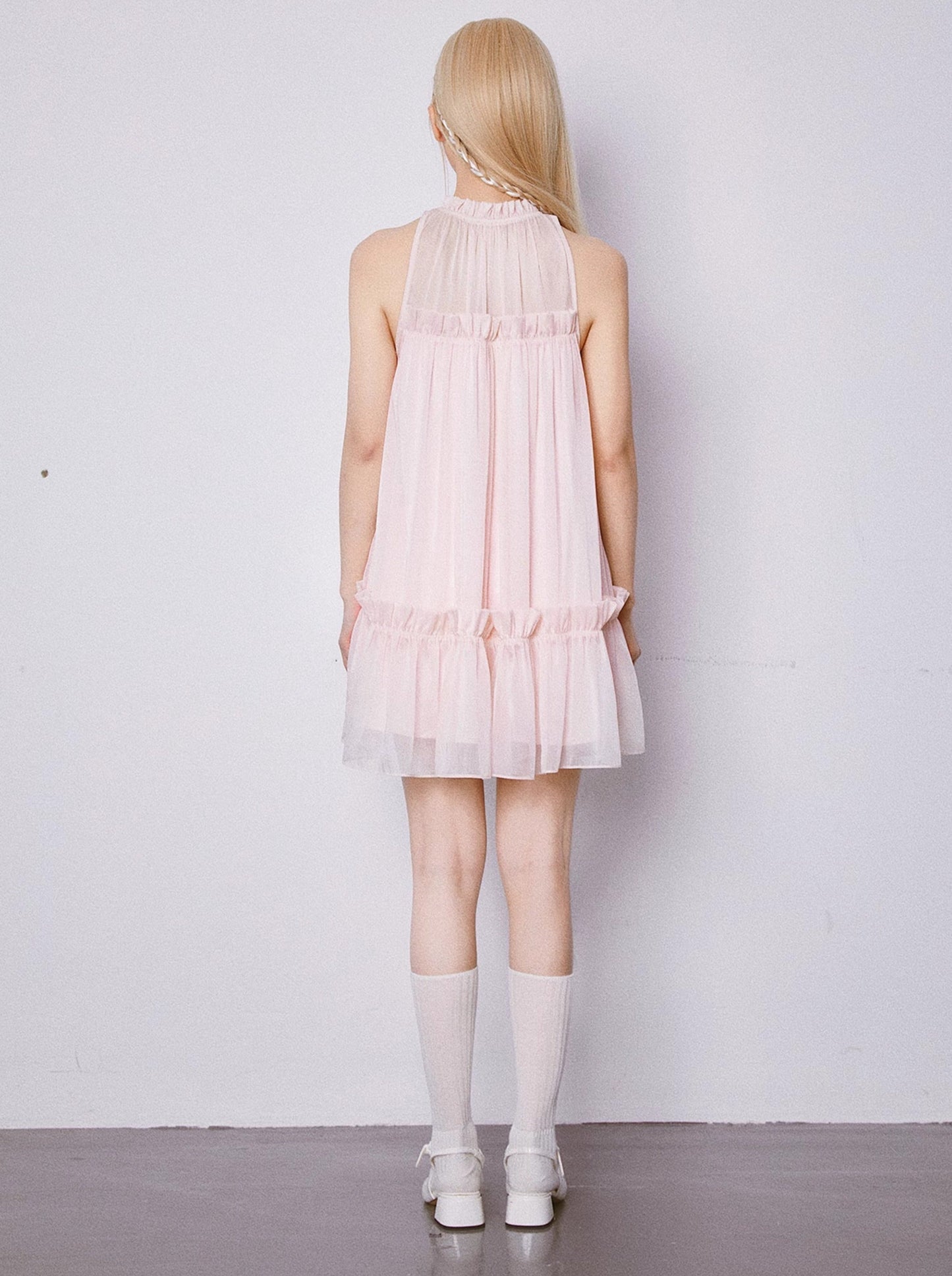 Music Box Peach Pleated Babydoll Sleeveless Dress