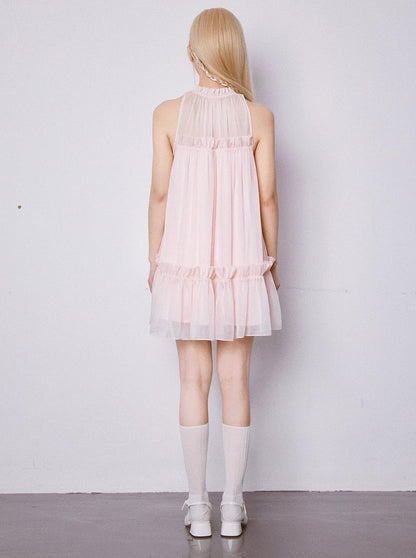 Music Box Peach Pleated Babydoll Sleeveless Dress