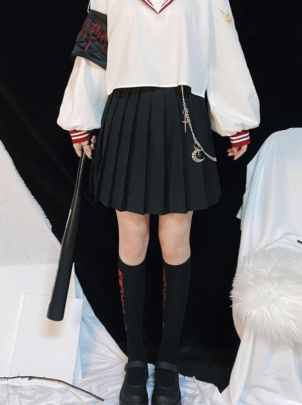 Mode Gothic Chain Pleated Skirt