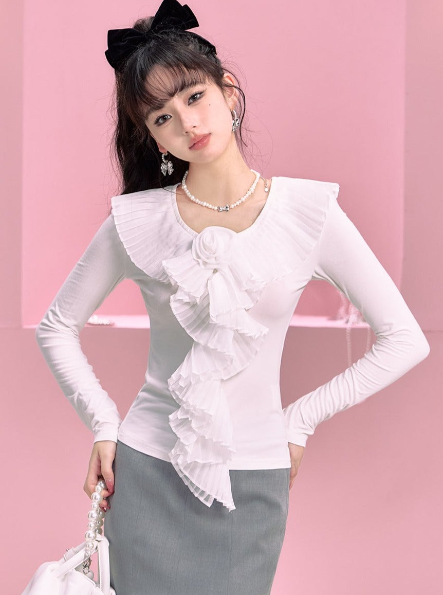 Organ collar flower slim blouse