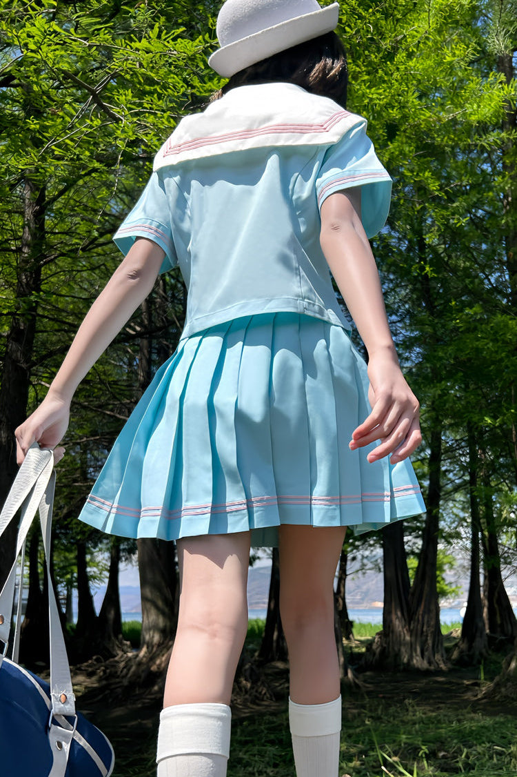 アニメガールライトブルーセーラー服+プリーツスカート