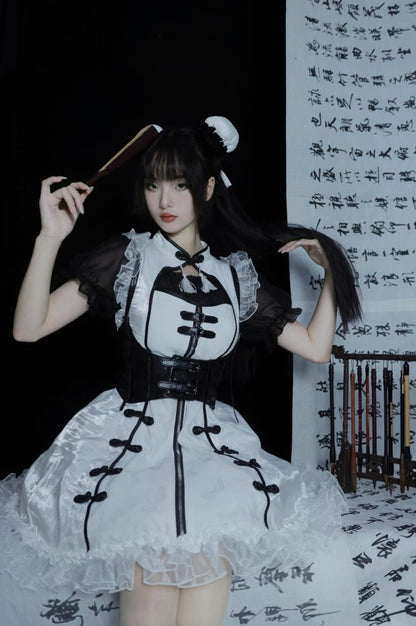 Dark Punk Black White China Stile Dress Suit