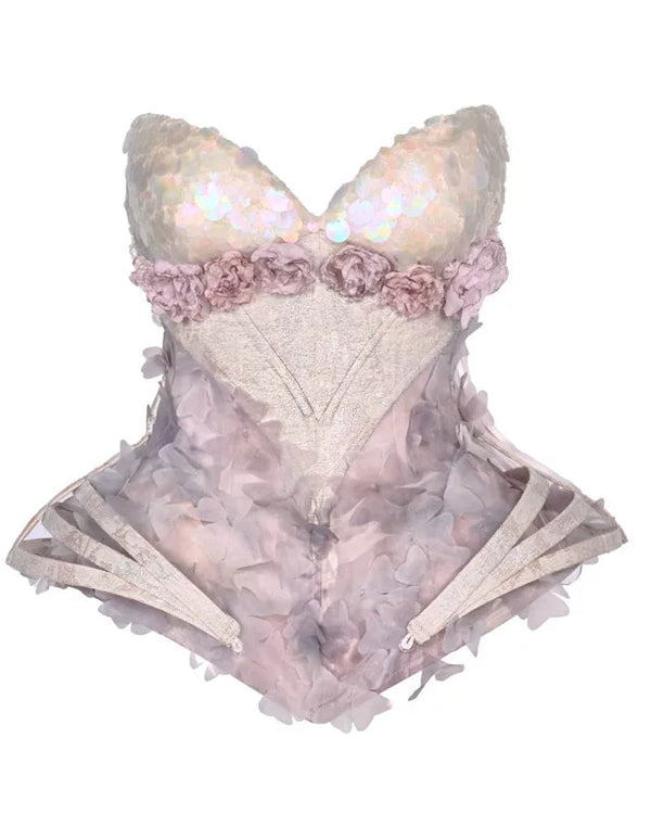 Moonlight Floral Corset Top + Sleeves + Gorgeous Necklace
