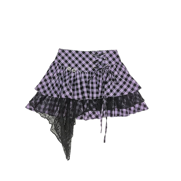 アビースリムショートトップス+チェックレーススカート