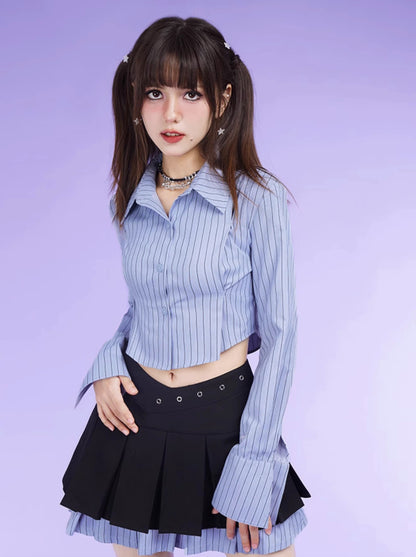 Sweet Spicy Blue Stripe 3D Cut Tie Shirt