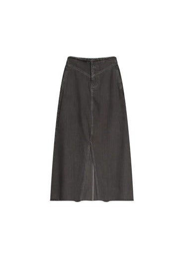 Dark chic long denim skirt