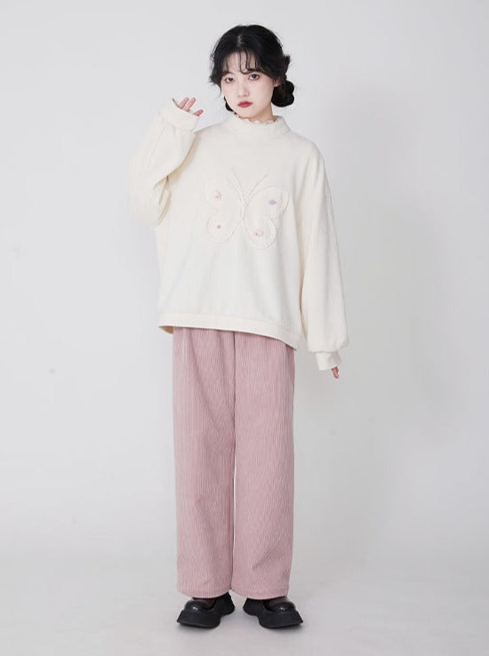 Cut Pink Velvet Casual Straight Pants