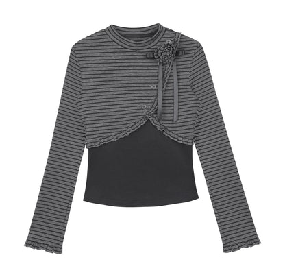 Striped Rose Brooch Top