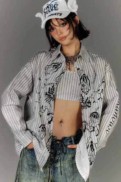 グラフィティストライプシャツ+キャミソールベスト