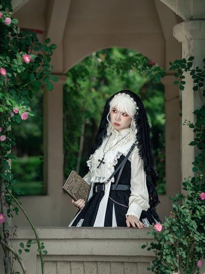 Cross Elegant Lolita Dress + Short Jacket + Hairband + Veil + Collar