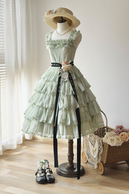 [Pre-order Deadline: July 31] Romantic Sweet Lolita Square-Neck Tiered JKS Ribbon Dress