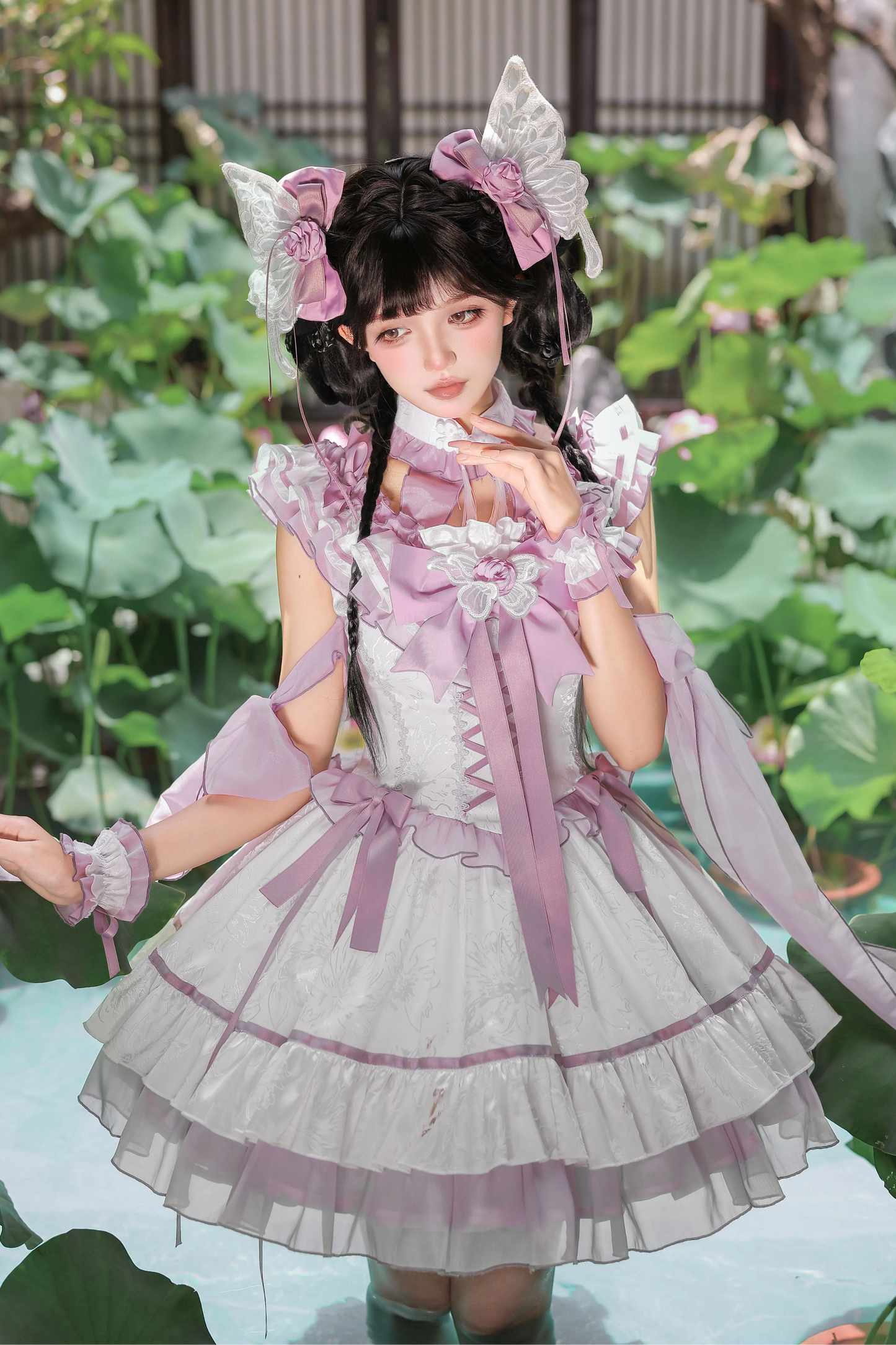 【8月18日予約締切】蝴蝶フェアリーチャイナロリータエンブロイダリーリボンレイヤードドレスコンプリートセット