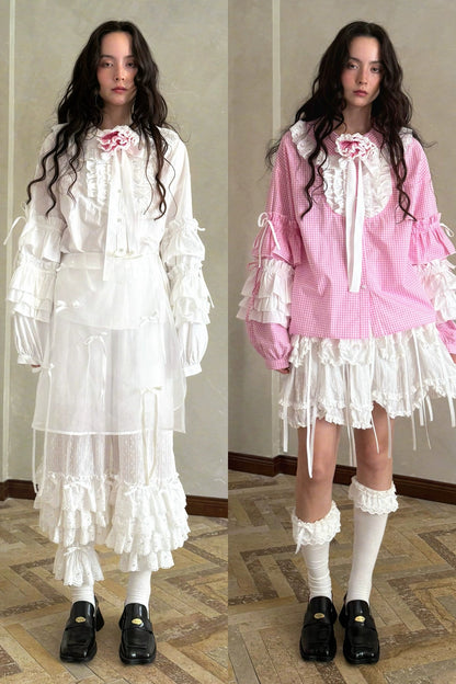 Camisa de patchwork con cuadrícula rosa muñeca