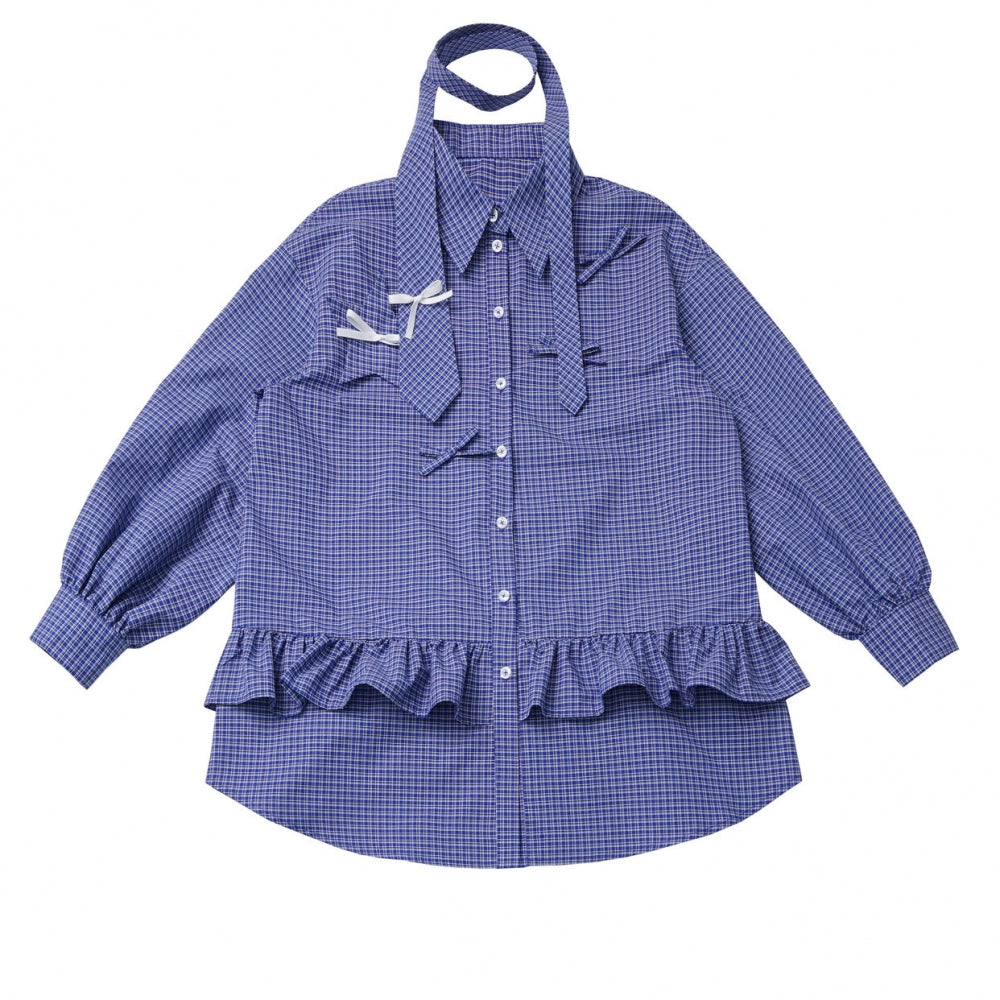 Check Tie Blouse Ursus Camisole + Skirt + Short Top