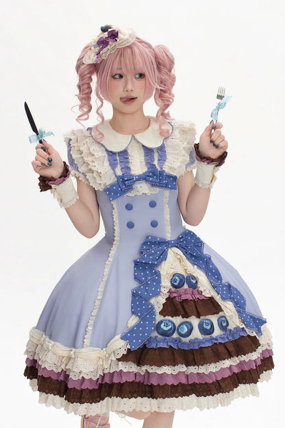 【8月8日予約締切】ブルーベリーカフェロリータOPドレス（ショート・ロング）＋エプロン＋ケーキミニハット