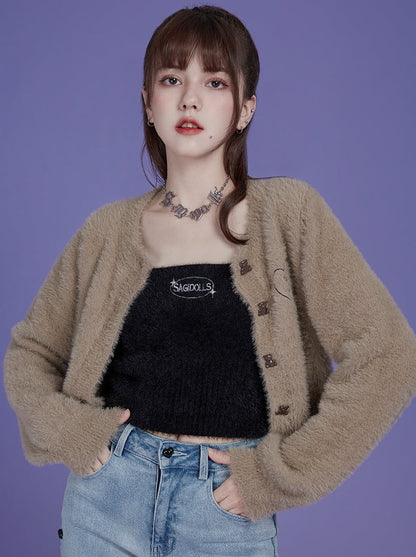 One Point Logo Fur Cardigan