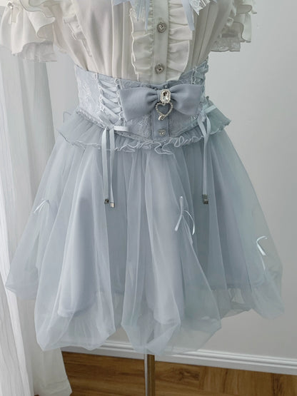 [Bestellschluss 15. Mai] Rosa/Blau-Schmuckschleife-Tüll-Volant-Schichtenrock mit Blasenform