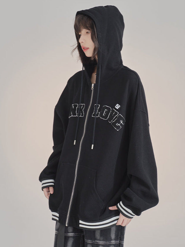 Fluffy Logo Hoodie Sweatshirt Zip Jacket