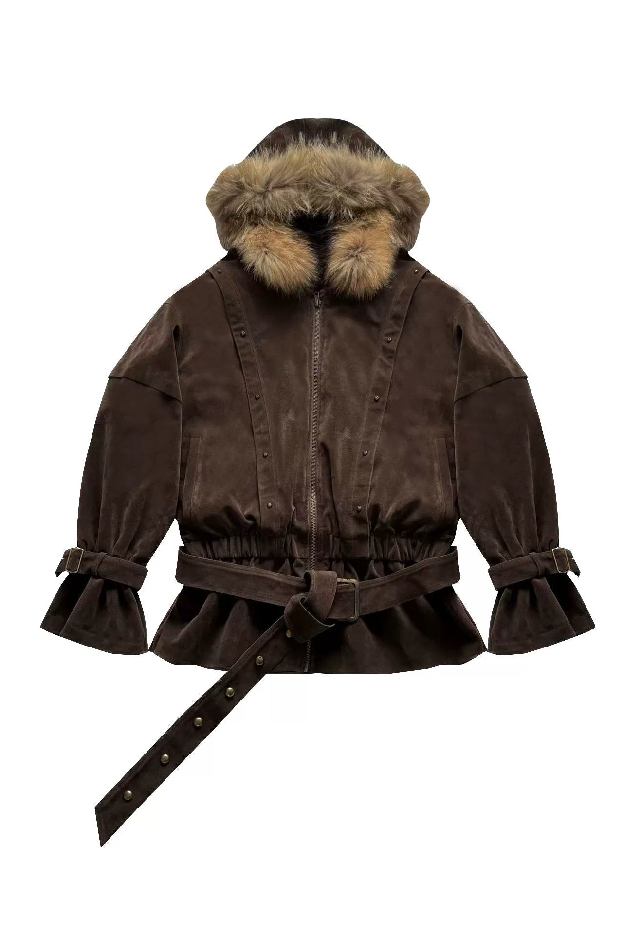 フレンチレトロベルベットファーフードジャケット