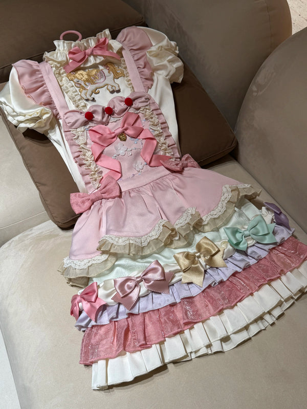 【8月20日予約締切】ドリームパレードスイートロリータエンブロイダリーフリルブラウス＋パステルリボンティアードJKSドレスセット