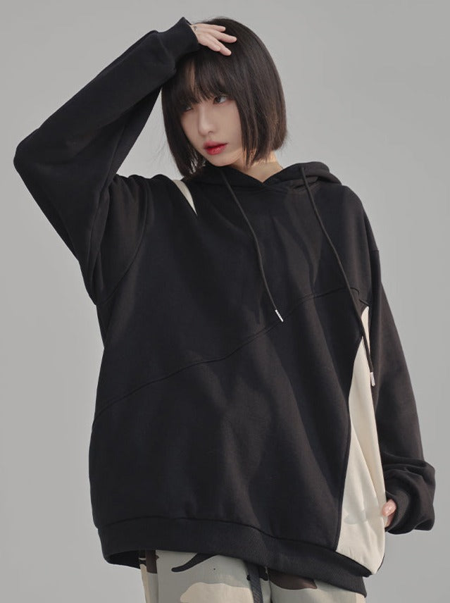 Stitching Contrast Color Hooded Sweatshirt