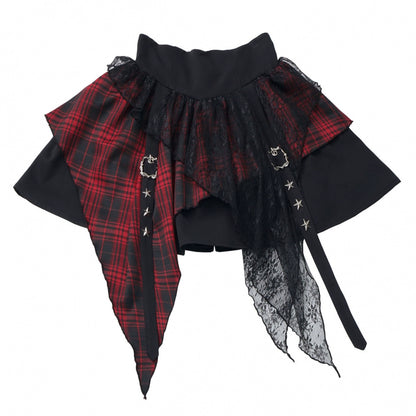 ホルターネックベスト+ルーズトップス+チェックスカート+レッグウォーマー